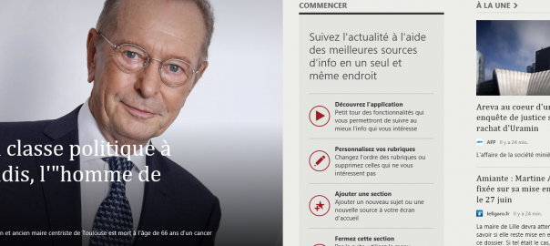 Application actualité avec les boutons pour réduire et fermer
